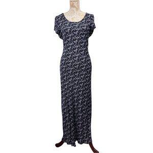 Vintage 90s Size 12P M Petite Maxi Dress Ditzy Floral Whimsigoth Grunge Black